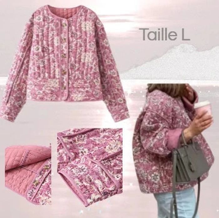 🌸 Magnifique veste matelassée florale rose Taille L - Tendance 2025