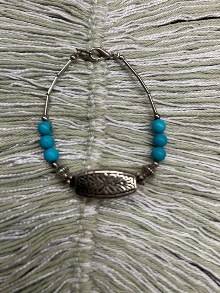 Bracelet argent indien et perles turquoises