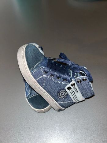 Bottillons en toile effet jeans à lacets et zip saxo blues