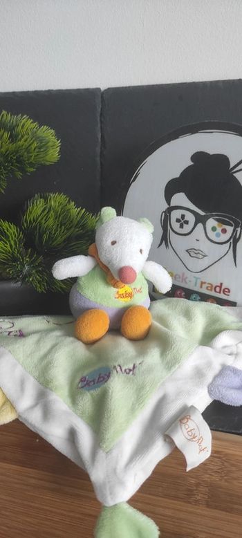 Doudou plat souris baby nat losange vert blanc violet orange jaune Écharpe Rond