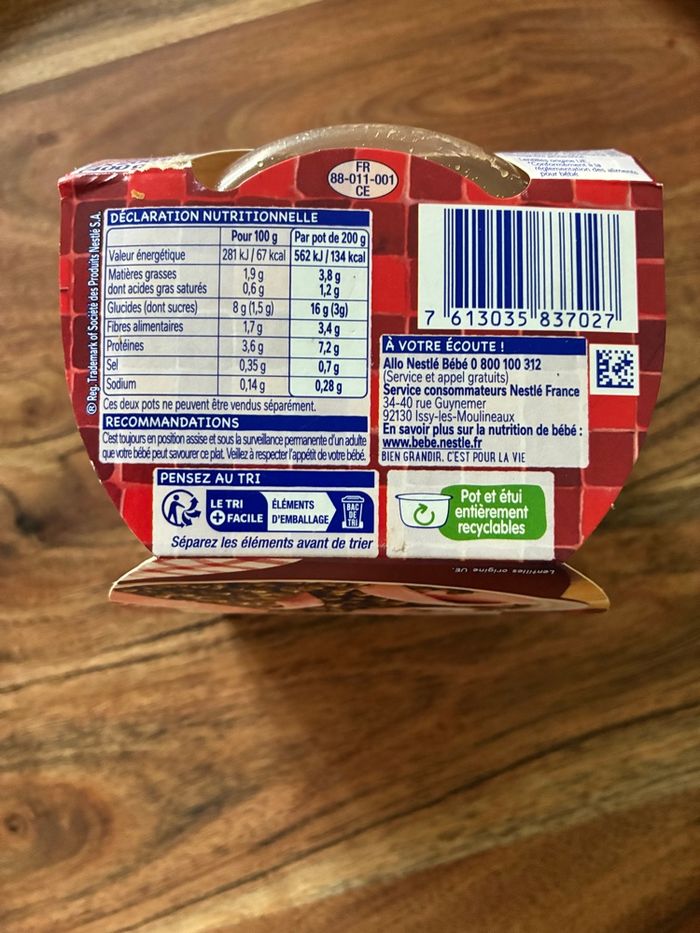 Repas bébé lentilles verte jambon - dès 12 mois - marque nestlé - neuf avec étiquette - photo numéro 4