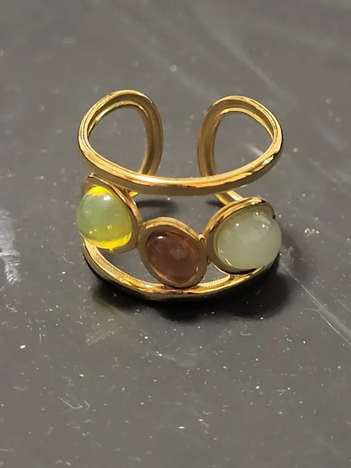 Bague géométrique ajustable en acier inoxydable avec 3 pierres - photo numéro 5