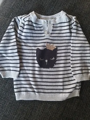 Pull blanc rayé Vertbaudet 12 mois (74 cm)