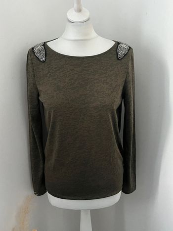 Blouse taupe et perles Ikks XS comme neuve