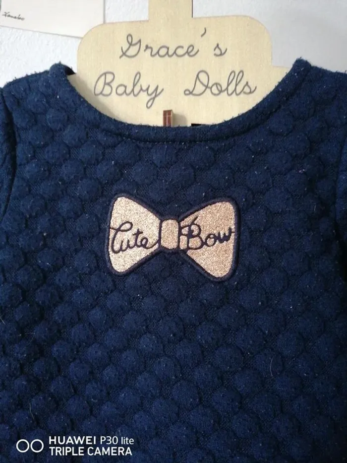 Robe bébé fille bleu marine matelassée manches longues - photo numéro 2