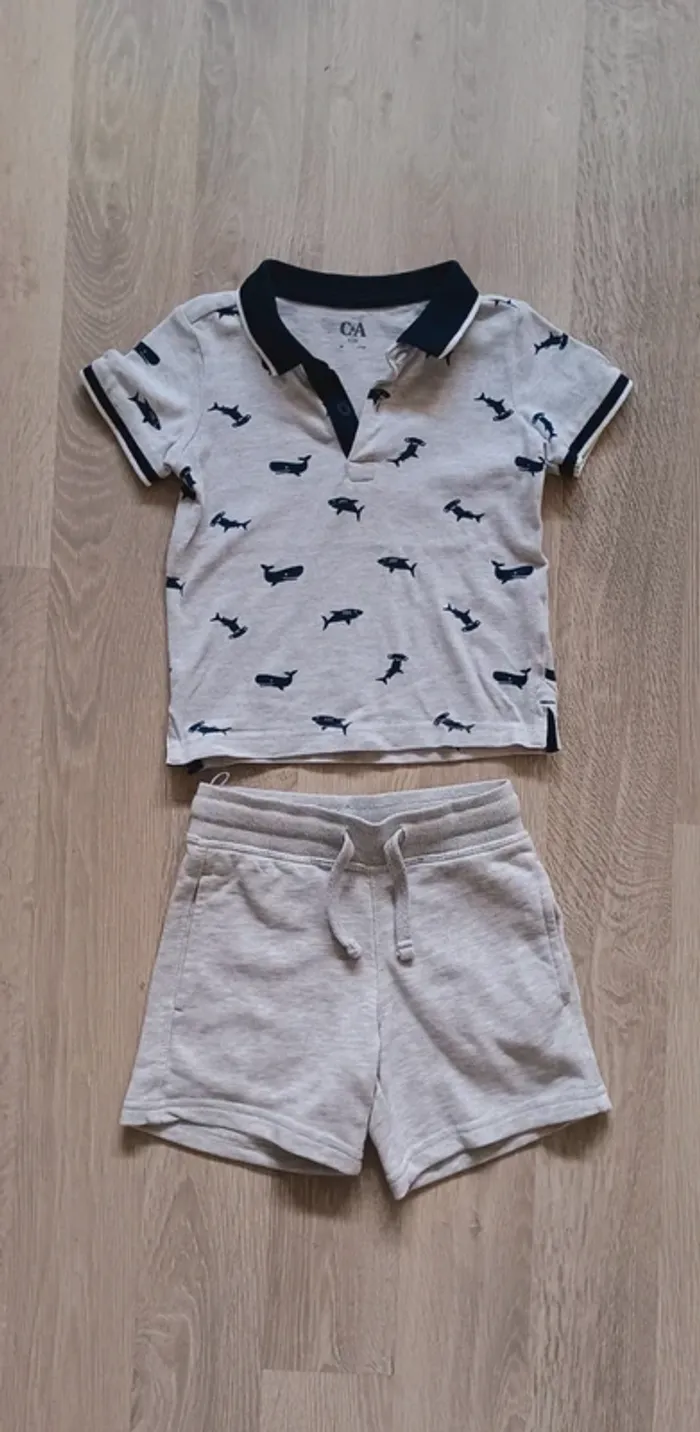Ensemble polo short garçon motif requins - photo numéro 2