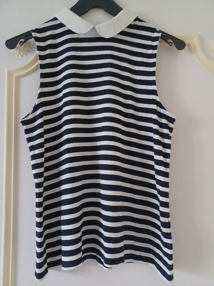 T-shirt rayé noir et blanc col Colette taille M