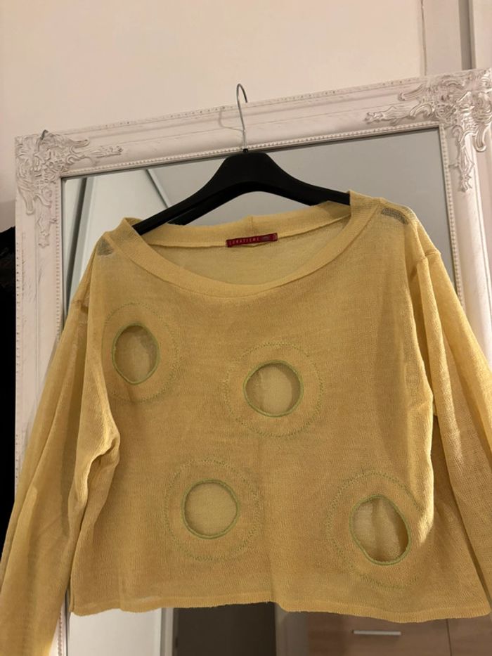 Pull ajouré jaune clair Lunatisme – look original - photo numéro 2