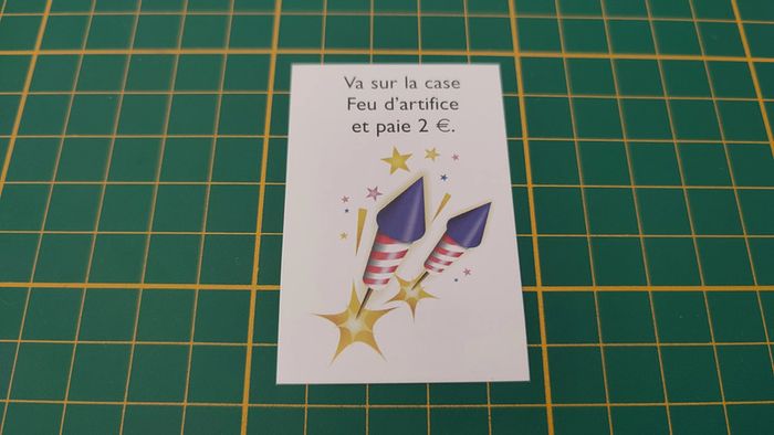 Carte Va sur la case Feu d'artifice et paie 2 Euros Monopoly junior à la fête foraine Hasbro #B83