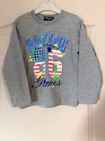 Tee-shirt ML garçon Shialy – 4 ans (98-104 cm) – Gris – TBE