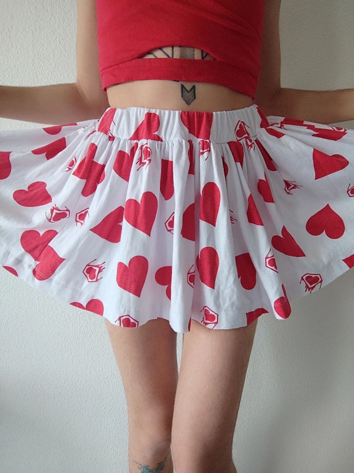Mini jupe patineuse cœur rouge blanc / Super Lovers - 32/XXS à 44/XXL - photo numéro 6