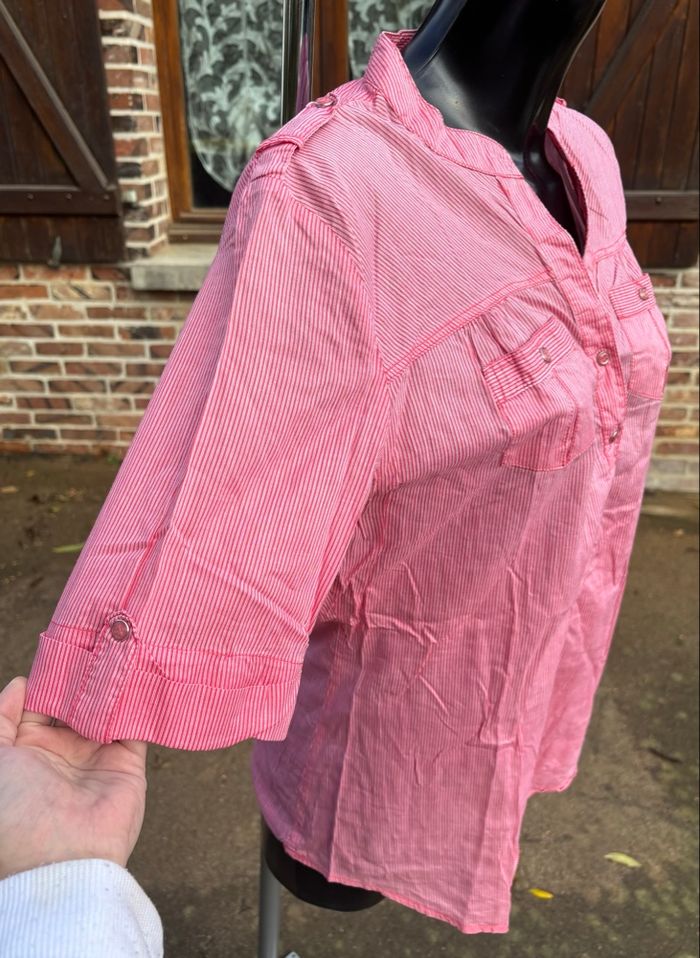 Blouse blanche et rose à rayures – Camaïeu – Taille 40 - photo numéro 3