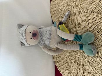 Peluche Chamalo chat MOULIN ROTY Les Pachats violet gris avec poisson 