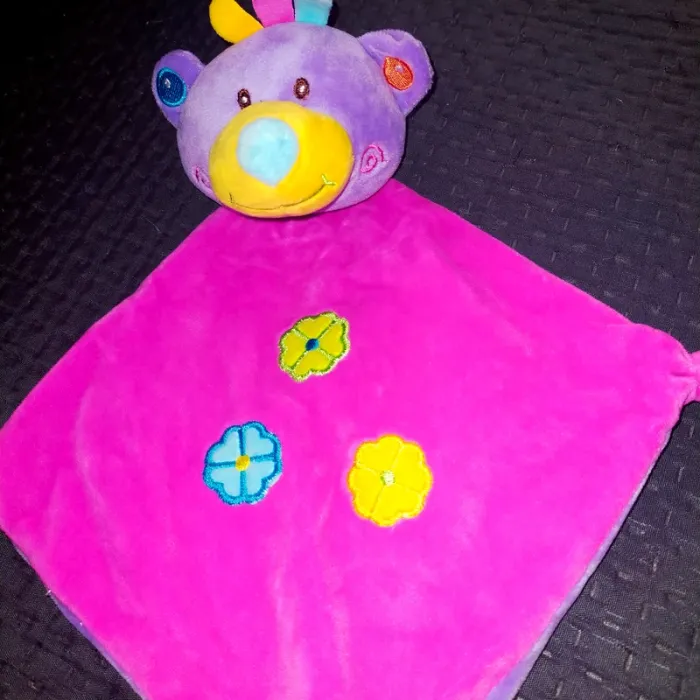 Doudou ours grelot dans la tête rose, violet spirale CP International - photo numéro 2