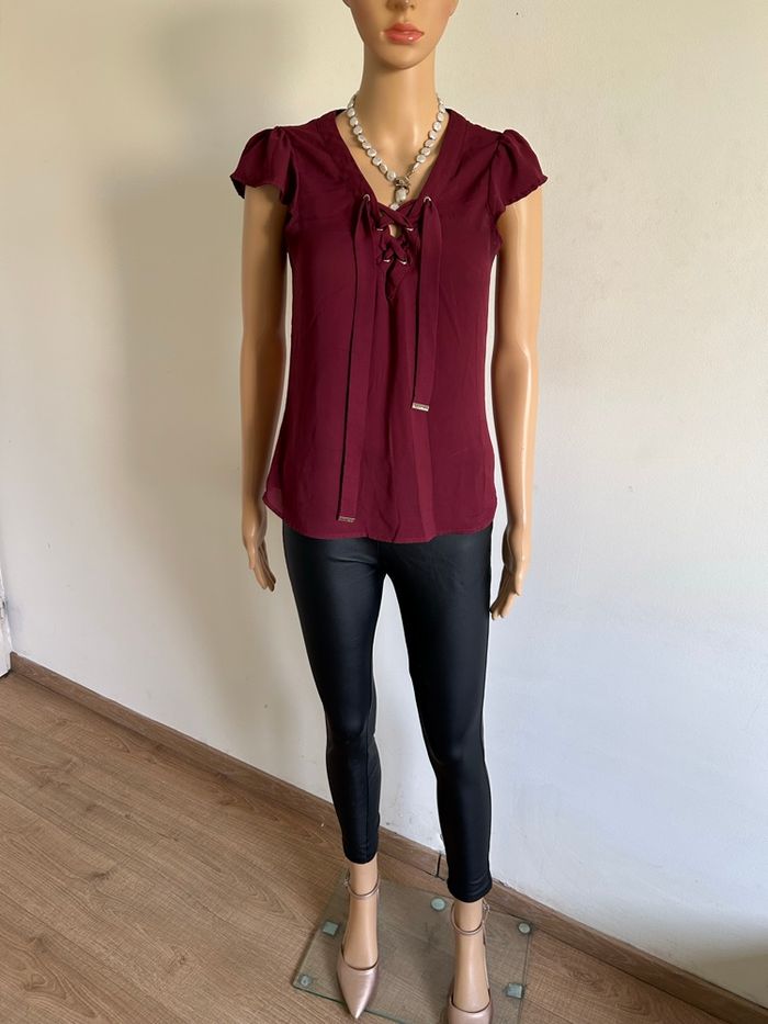 Blouse bordeaux à manches courtes Morgan taille 36 comme neuve - photo numéro 3