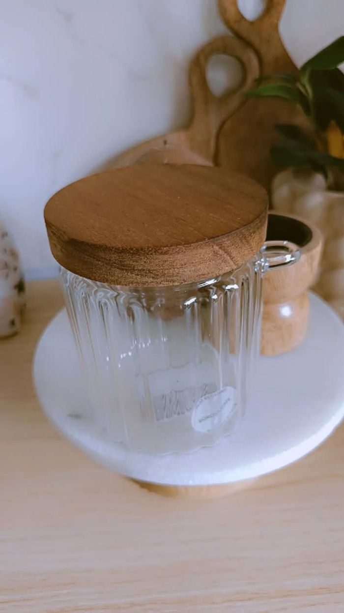 Bocal en verre et bois #acacia - photo numéro 2