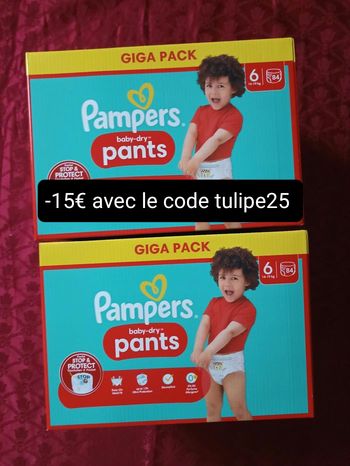 2 cartons couches Pampers pants culottes T6 taille 6 giga pack