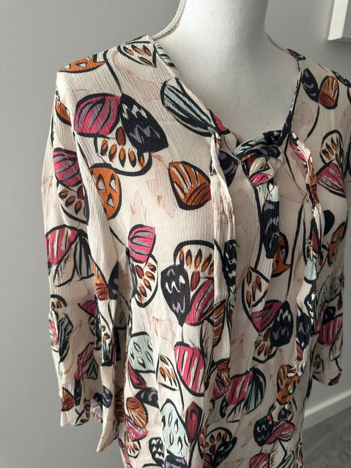 Blouse bariolée à fleurs beige crème et multicolore Mise au Green T1 38 M - photo numéro 2