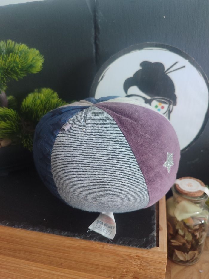 peluche balle tissu moulin roty grelot étoile bleu violet gris aimé et celeste - photo numéro 2