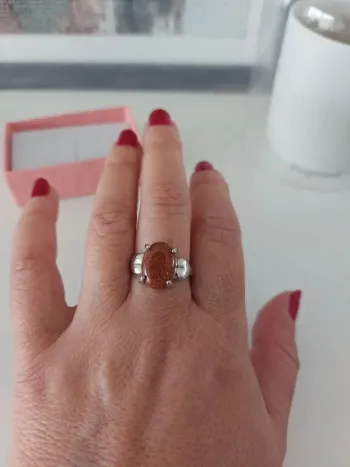🦊 Magnifique bague acier inoxydable pierre naturelle marron