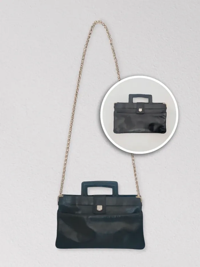 Sac à main cartable cuir noir 80-90 vintage - 36×21×10cm