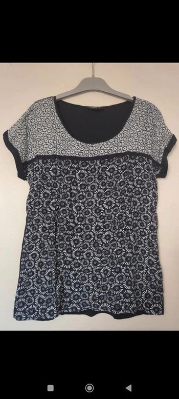 Tee shirt bleu marine à fleurs taille 36 Caroll