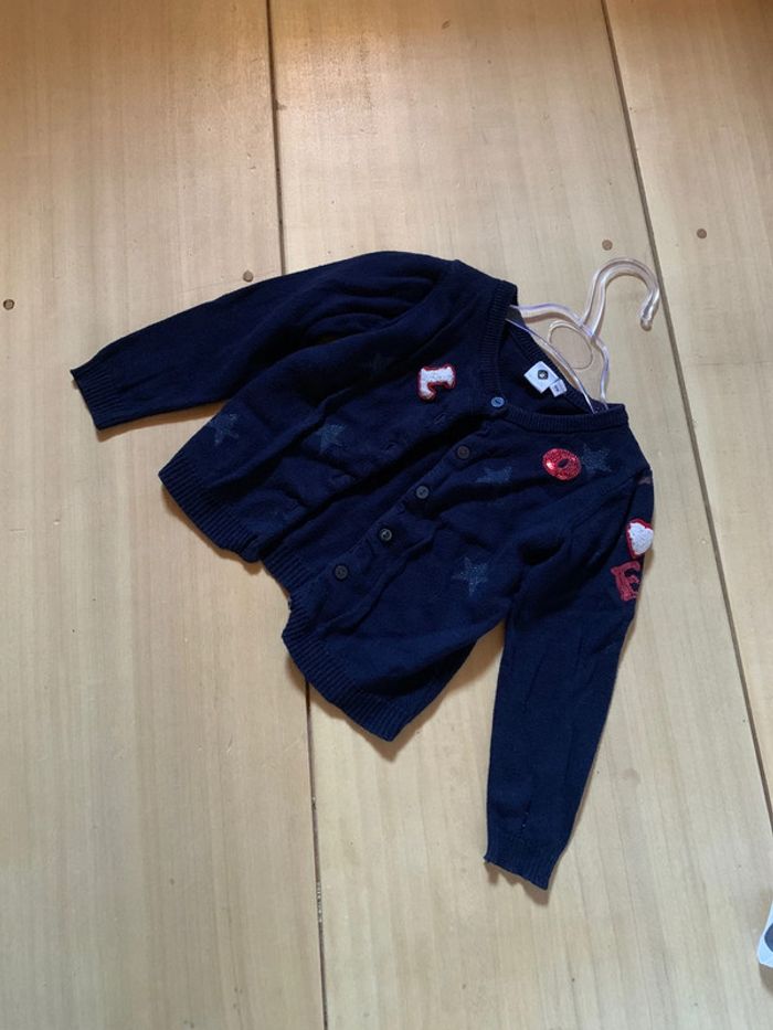 Gilet bleu marine grain de blé 36 mois - photo numéro 2