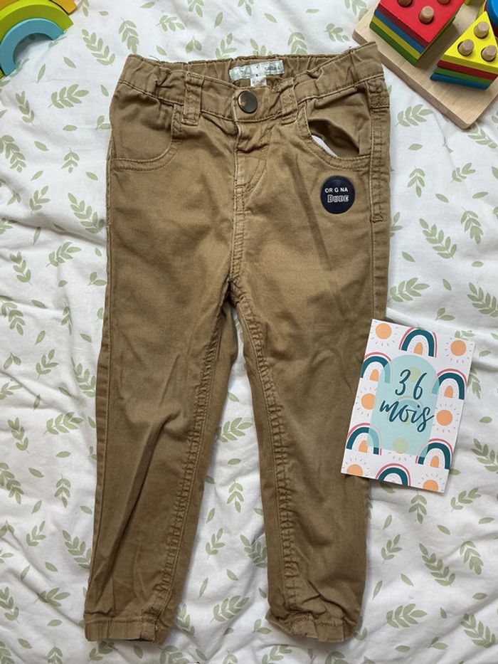 pantalon léger marron clair 36 mois taille réglable mes petits cailloux - photo numéro 2