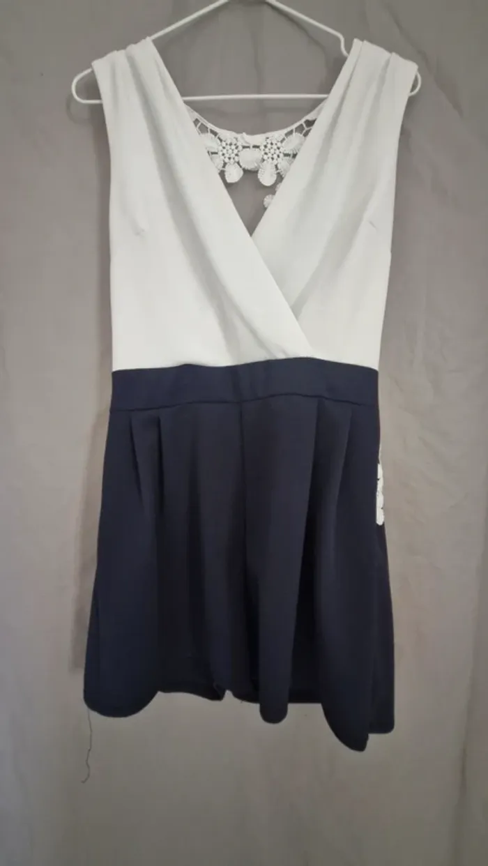 Combi short femme 38 bleu et blanc