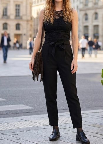 Pantalon femme paperbag noir - taille haute ONLY