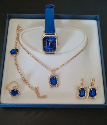 Parure bijoux fantaisie bleu et doré