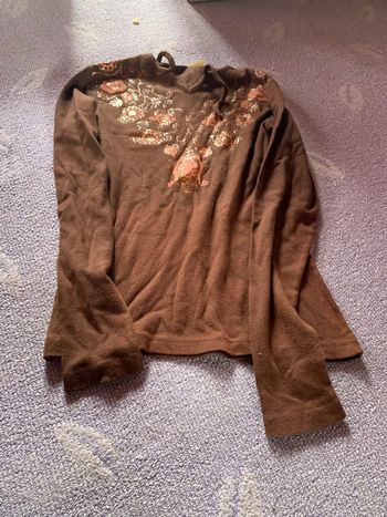 tee shirt légèr marron imprimé arabesques 14 ans