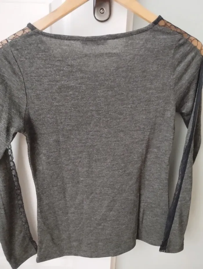 Tee shirt gris chiné manches longues camaïeu 36 - photo numéro 5