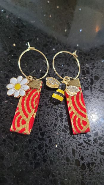 Boucles d'oreilles créoles abeille, breloques interchangeables 