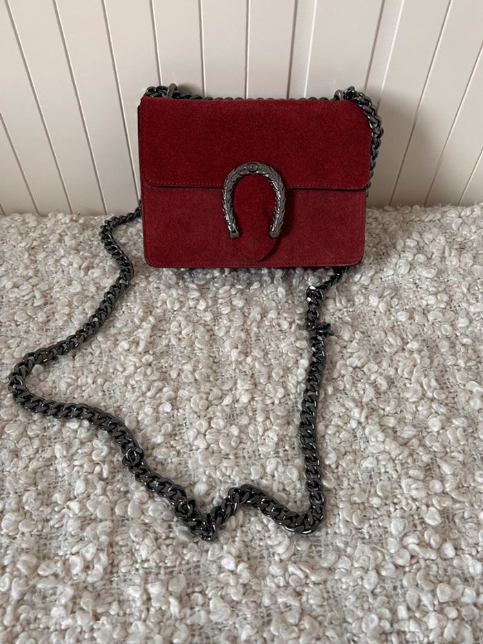 Sac chaîne bordeaux borsa bolsa bag Zak rosso main piel handbag Handtasche Bolso de mano Hand