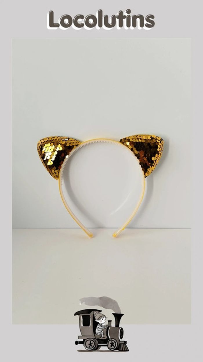 🚂 Serre-tête chat - doré à sequins - photo numéro 2