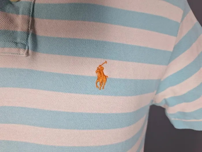 Polo Ralph Lauren Custom Fit – rayures bleu ciel/blanc – Taille S - brodé (570) - photo numéro 3