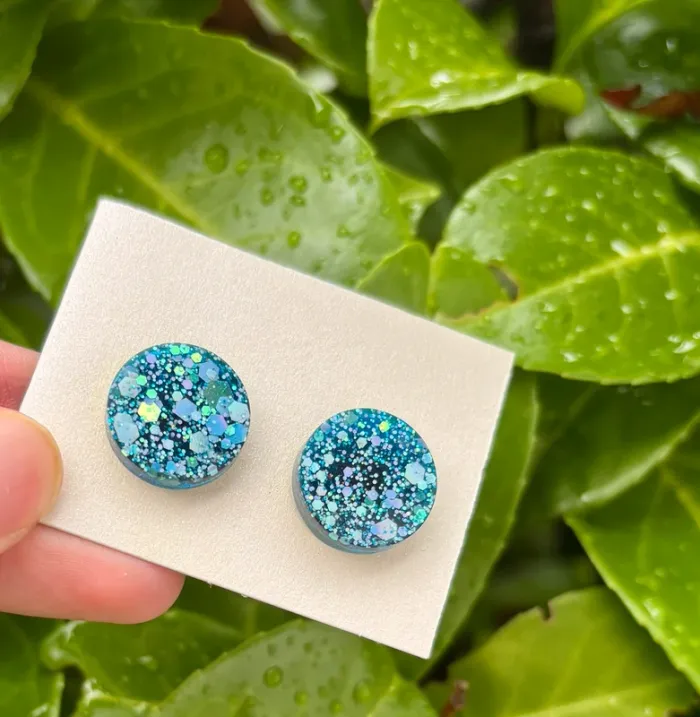 Boucles d’oreilles paillettées bleues - photo numéro 2