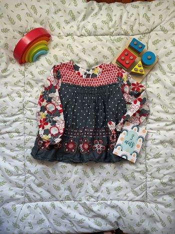 blouse manches longues gris à motifs 3 ans marèse