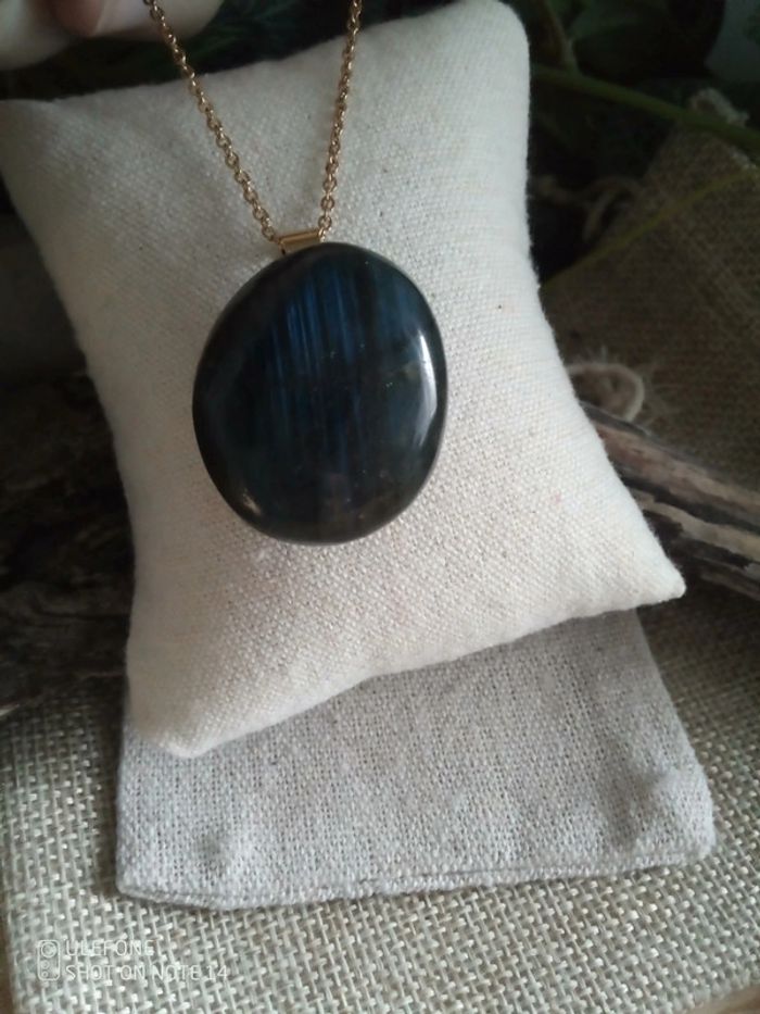 Collier labradorite pierre naturelle à reflets bleutés - photo numéro 3