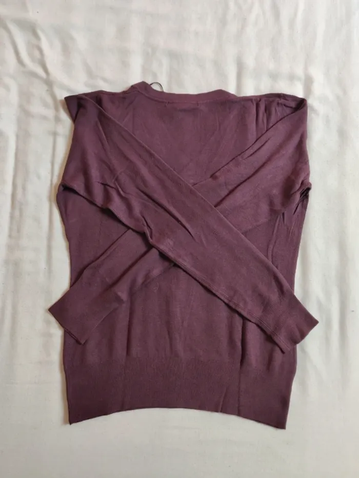 Pull fin léger col V prune H&M taille 40 - photo numéro 6