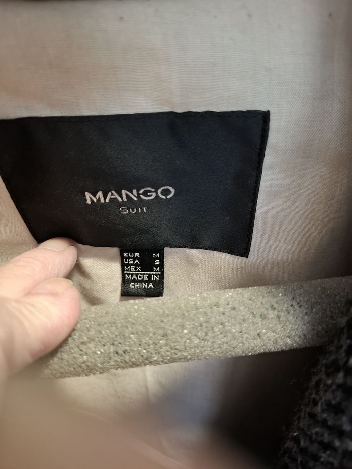Belle veste chaude femme Mango M 30 % laine grise/noire à chevrons très bon état - photo numéro 2