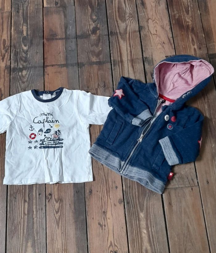 Ensemble garcon 3 pommes capitaine 6 mois gilet tee shirt