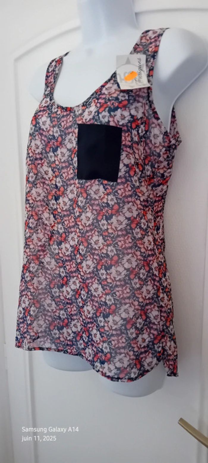 Débardeur long en voile avec poche imprimé fleurs rose femme 36 warehouse - photo numéro 2