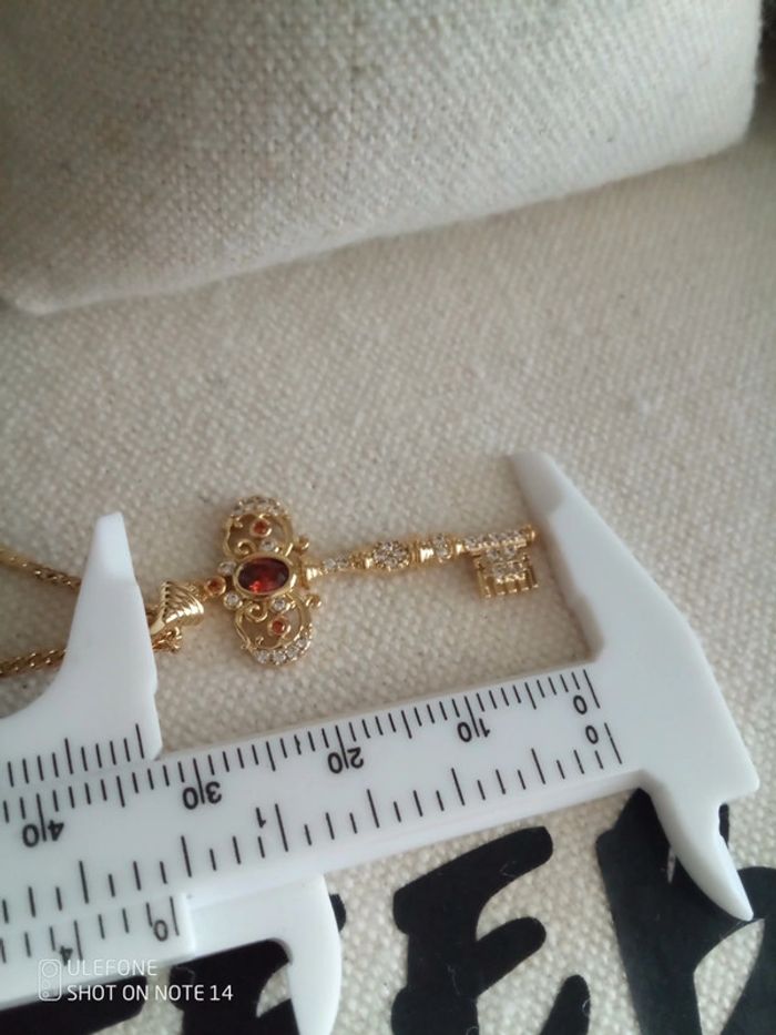 Collier clé acier inoxydable plaqué doré - photo numéro 2