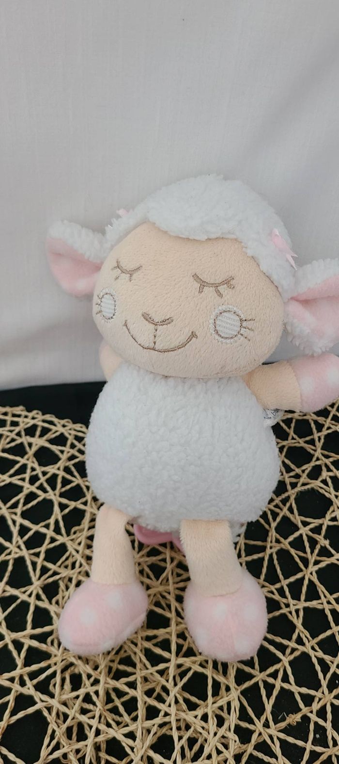 Doudou Peluche Musicale Mouton Agneau Blanc Rose Canpol Babies