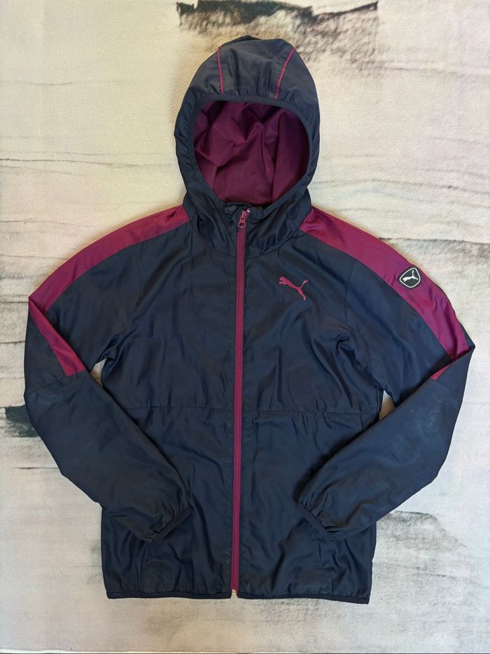 Veste d’extérieur Streetwear Puma unisexe taille S bleu marine et bande rose/violette