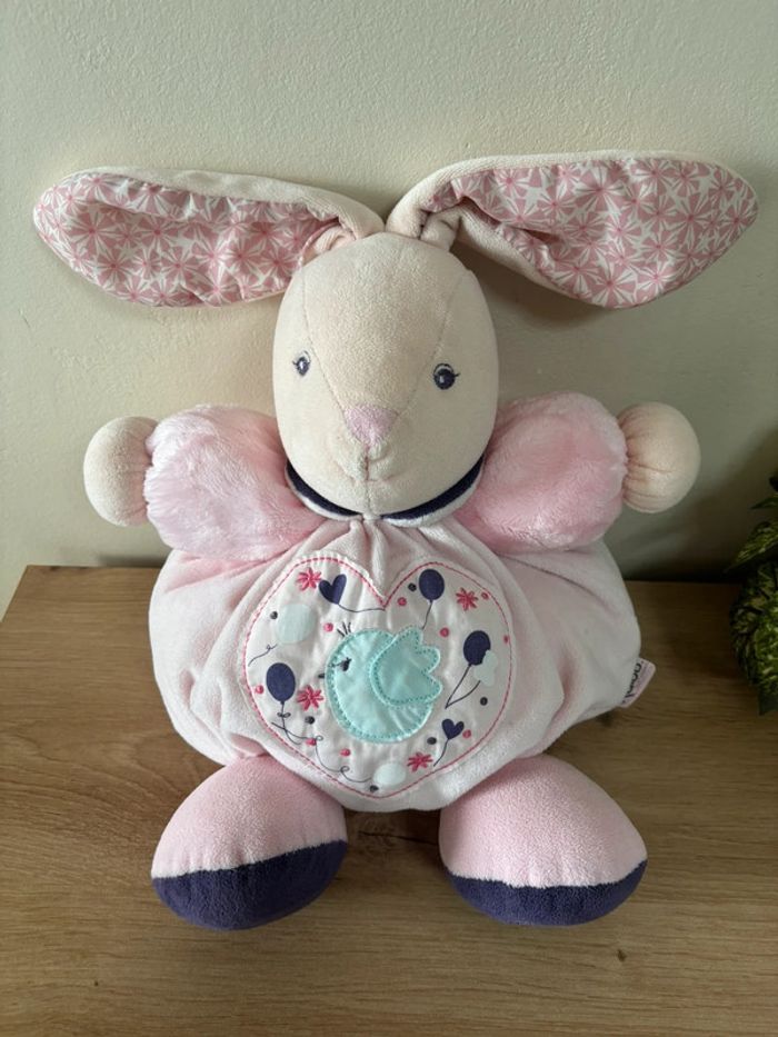 Doudou lapin boule patapouf rose oiseau bleu grelot kaloo - photo numéro 2