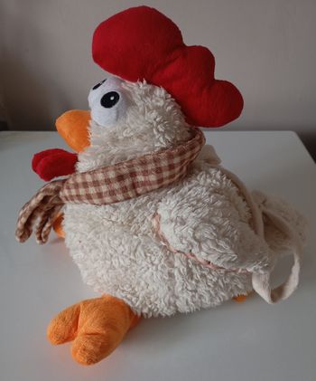 Peluche  poule  cocotte coq .  Sac avec anses . Très bon état