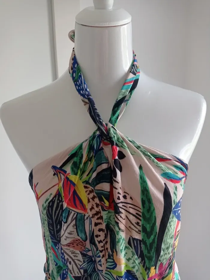 Magnifique robe longue imprimé fantaisie coloré dos nu avec lien attache cou T.M Promod - photo numéro 3